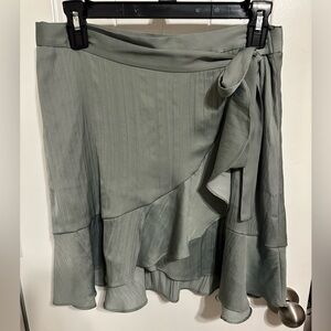 Maeve Anthropologie Green Satin Wrap Ruffle Mini Skirt